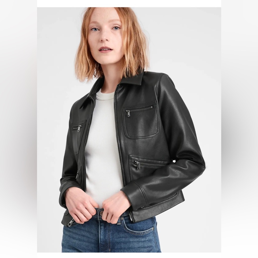 Banana Republic Black Vegan Leather Size Small Jacket